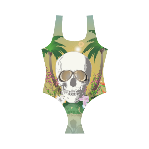 Funny skull with sunglasses Vest One Piece Swimsuit (Model S04)
