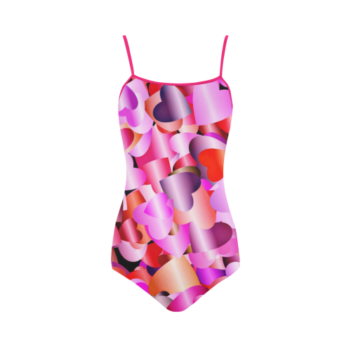 funny allover shiny hearts pink Strap Swimsuit ( Model S05)