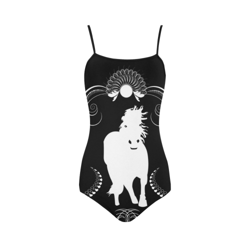 Horse, black white Strap Swimsuit ( Model S05)
