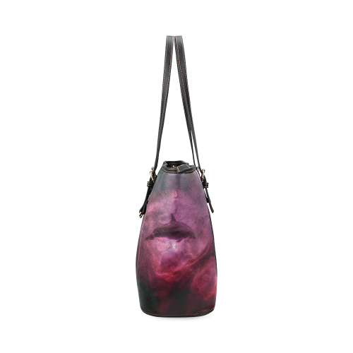 Dolphin in pink waters Leather Tote Bag/Large (Model 1640)