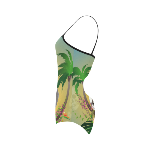 Funny skull with sunglasses Strap Swimsuit ( Model S05)