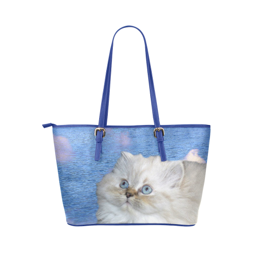 Cat and Water Leather Tote Bag/Large (Model 1651)