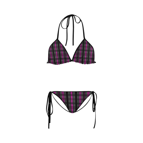 black pink and gray plaid Custom Bikini Swimsuit