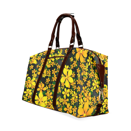 Pretty Orange & Yellow Flowers on Black Classic Travel Bag (Model 1643)