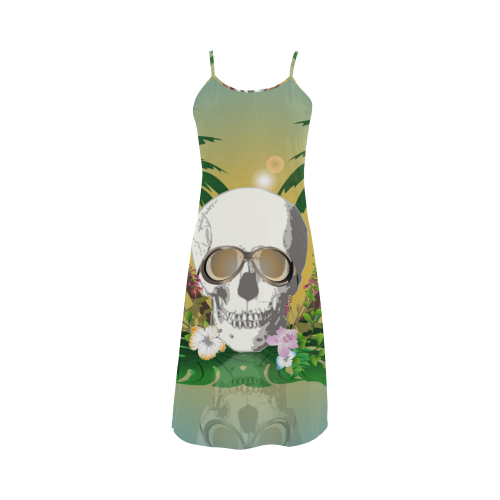 Funny skull with sunglasses Alcestis Slip Dress (Model D05)