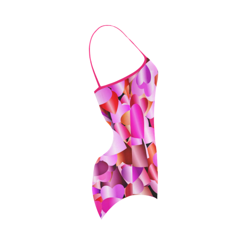 funny allover shiny hearts pink Strap Swimsuit ( Model S05)