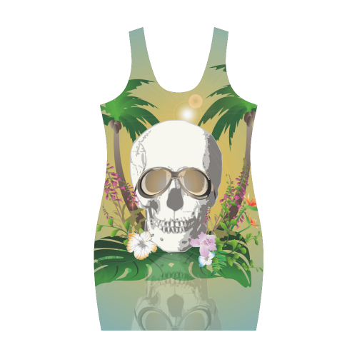 Funny skull with sunglasses Medea Vest Dress (Model D06)