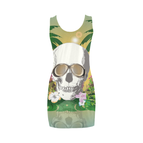 Funny skull with sunglasses Medea Vest Dress (Model D06)