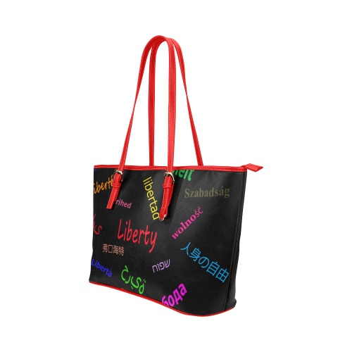 Freedom in several languages Leather Tote Bag/Large (Model 1651)