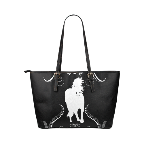 Horse, black and white Leather Tote Bag/Large (Model 1651)