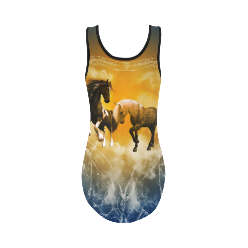 Wonderful horses with water heart Vest One Piece Swimsuit (Model S04)