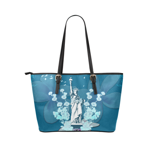 Statue of liberty Leather Tote Bag/Small (Model 1651)
