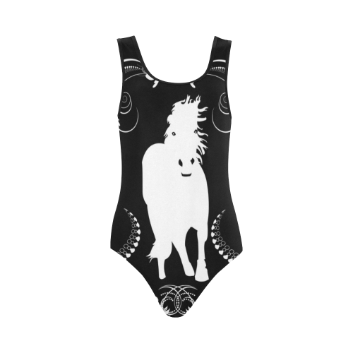 Horse, black and white Vest One Piece Swimsuit (Model S04)