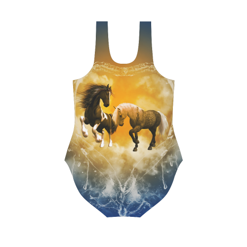 Wonderful horses with water heart Vest One Piece Swimsuit (Model S04)