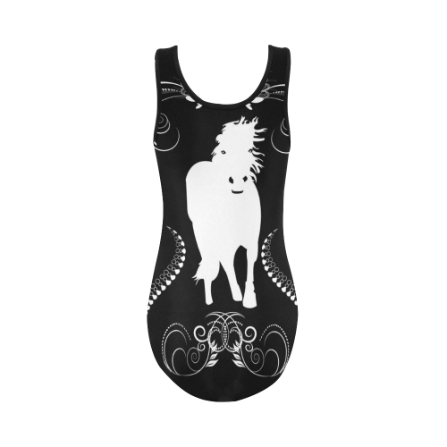 Horse, black and white Vest One Piece Swimsuit (Model S04)