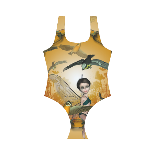 Cute fairy with songbirds Vest One Piece Swimsuit (Model S04)