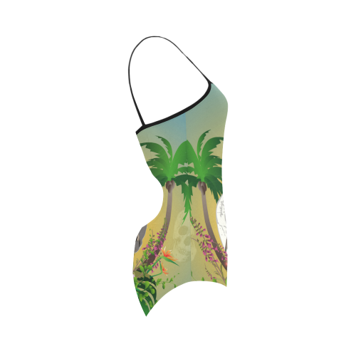 Funny skull with sunglasses Strap Swimsuit ( Model S05)