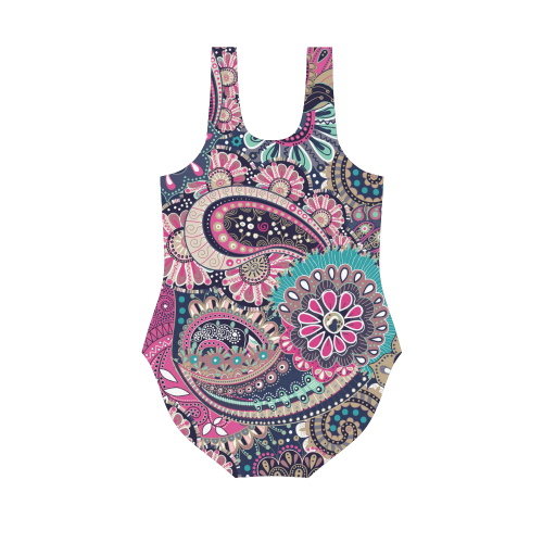 Vintage Floral Pattern Vest One Piece Swimsuit (Model S04)