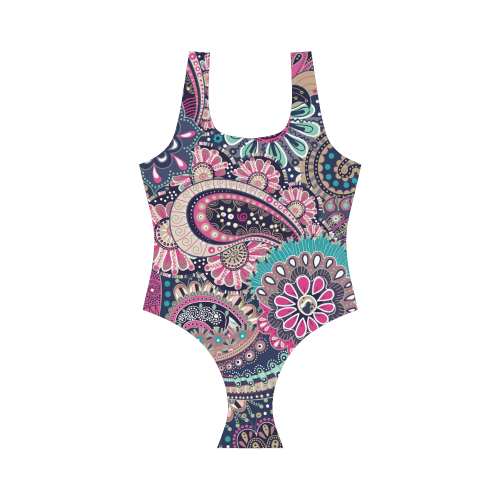 Vintage Floral Pattern Vest One Piece Swimsuit (Model S04)