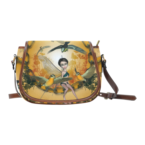 Cute fairy with songbirds Saddle Bag/Small (Model 1649) Full Customization