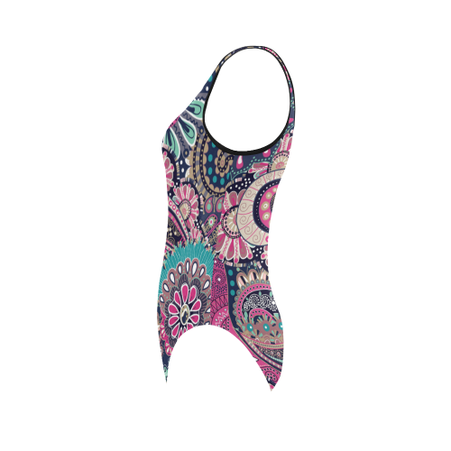 Vintage Floral Pattern Vest One Piece Swimsuit (Model S04)