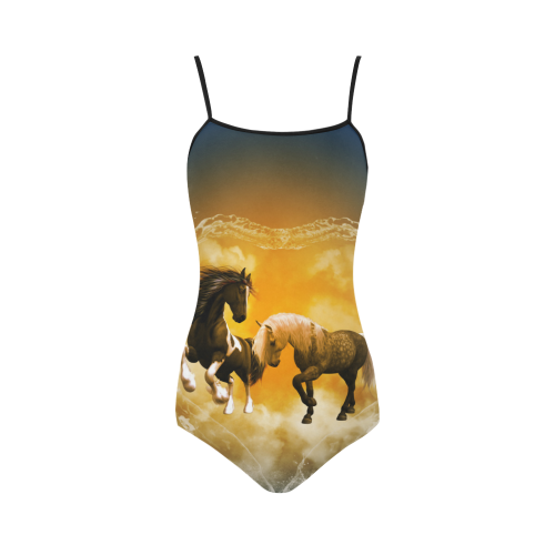 Horses with water heart Strap Swimsuit ( Model S05)