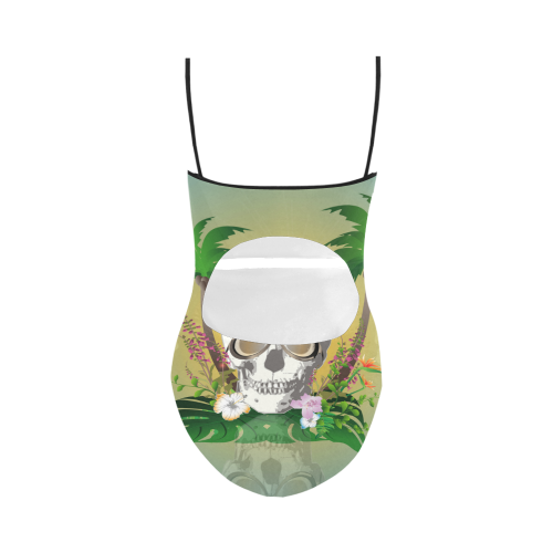 Funny skull with sunglasses Strap Swimsuit ( Model S05)