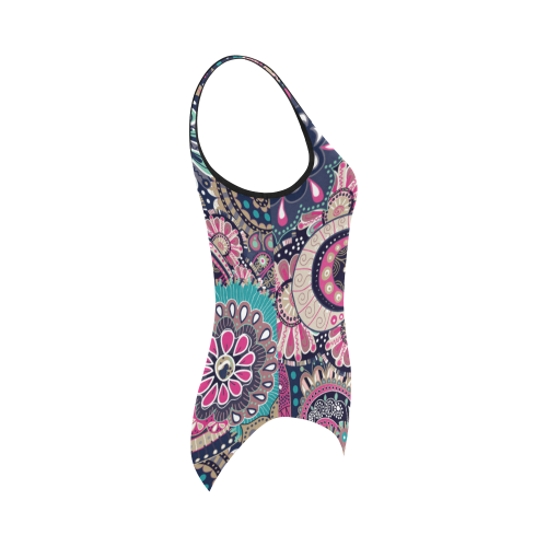 Vintage Floral Pattern Vest One Piece Swimsuit (Model S04)