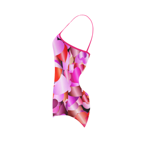 funny allover shiny hearts pink Strap Swimsuit ( Model S05)