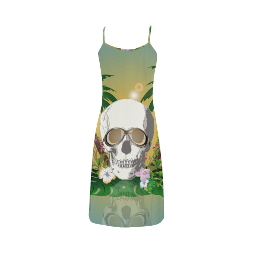 Funny skull with sunglasses Alcestis Slip Dress (Model D05)