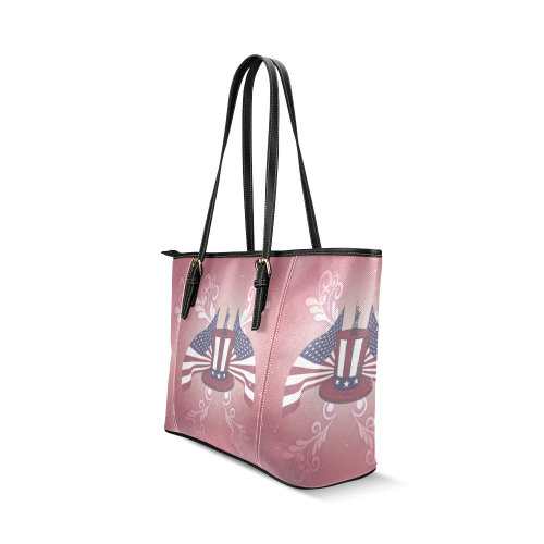 USA flag and hat Leather Tote Bag/Large (Model 1640)