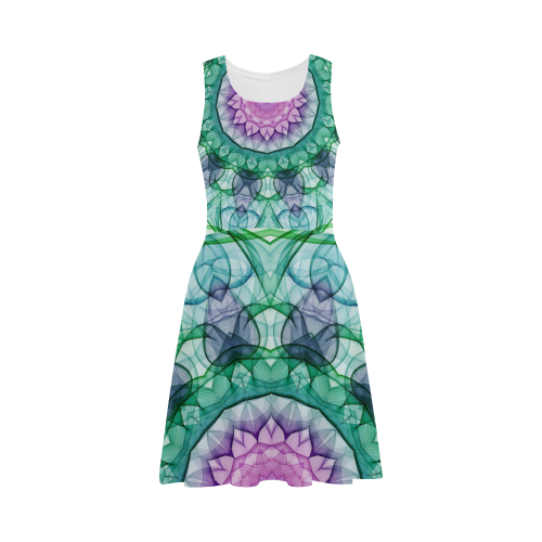 Green Pink water lily mandala Atalanta Sundress (Model D04)