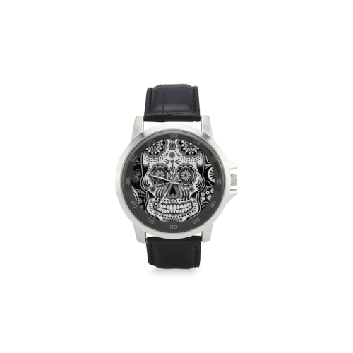 sugar skull Unisex Stainless Steel Leather Strap Watch(Model 202)