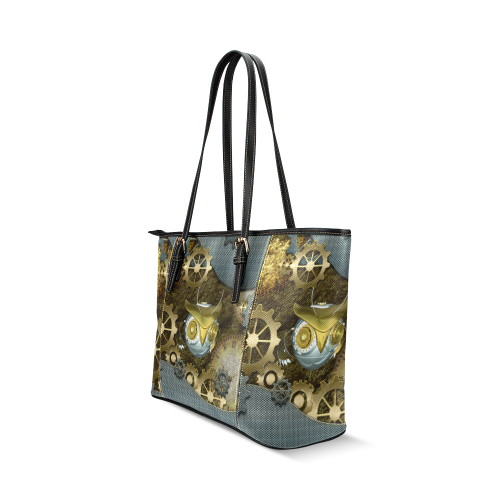 Steampunk, awesome owl Leather Tote Bag/Large (Model 1640)