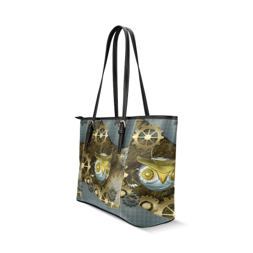 Steampunk, awesome owl Leather Tote Bag/Small (Model 1640)