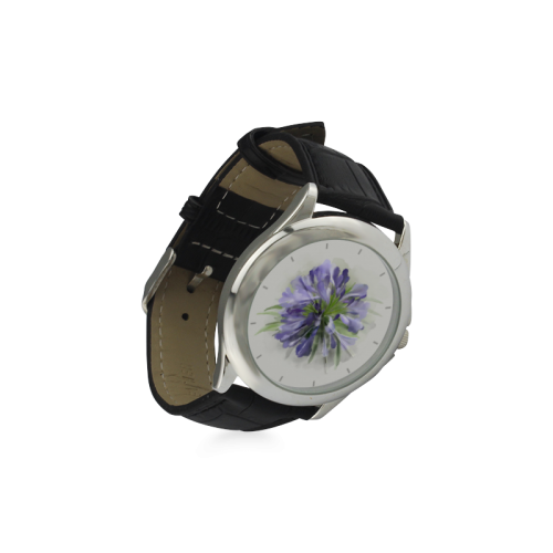 Purple Flower Women's Classic Leather Strap Watch(Model 203)