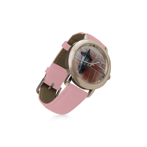 Lamp, red bricks Women's Rose Gold Leather Strap Watch(Model 201)