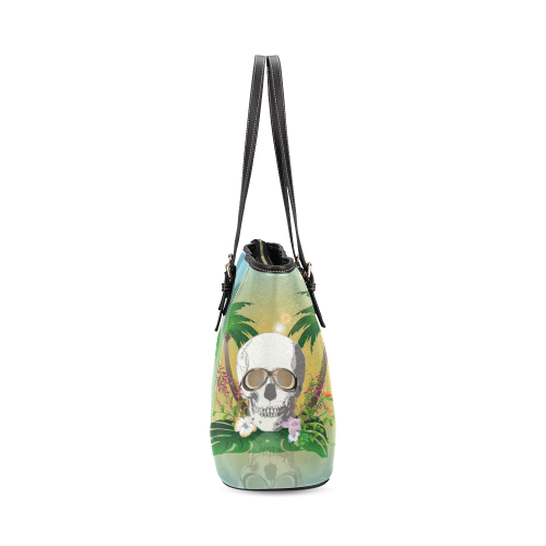 Funny skull Leather Tote Bag/Small (Model 1640)