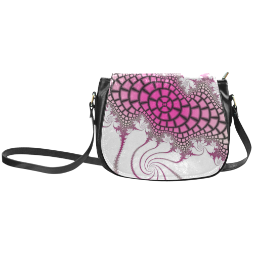 pink black and pink fractal Classic Saddle Bag/Small (Model 1648)