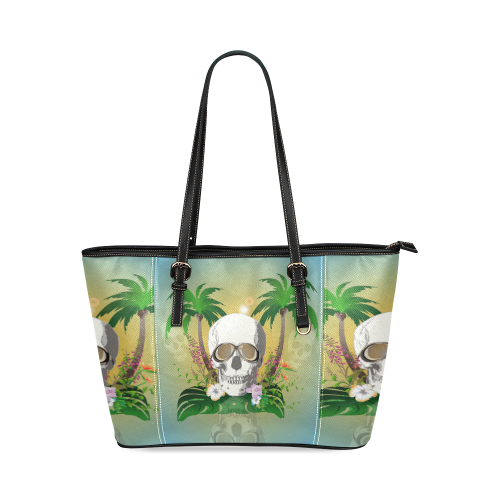 Funny skull Leather Tote Bag/Small (Model 1640)