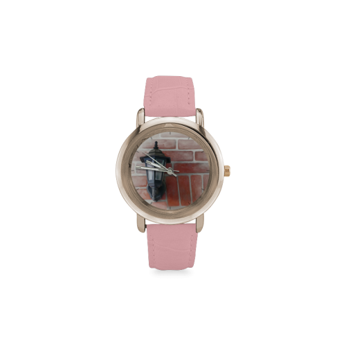 Lamp, red bricks Women's Rose Gold Leather Strap Watch(Model 201)