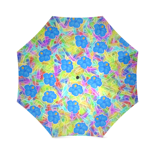 Pretty Blue Hawaiian Flowers Pattern Foldable Umbrella (Model U01)