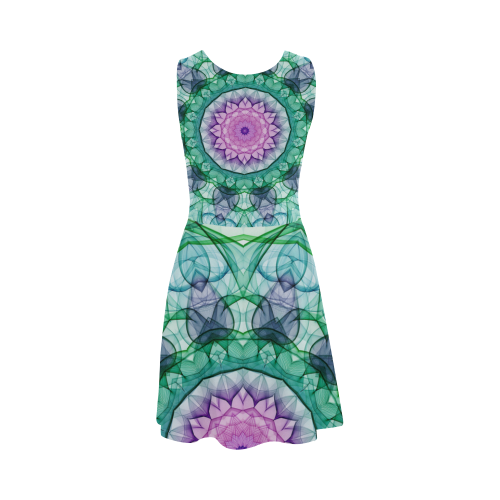 Green Pink water lily mandala Atalanta Sundress (Model D04)