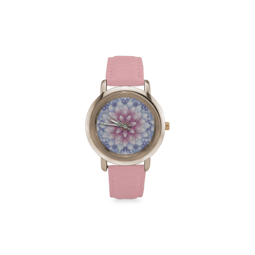 ornaments pink+blue Women's Rose Gold Leather Strap Watch(Model 201)