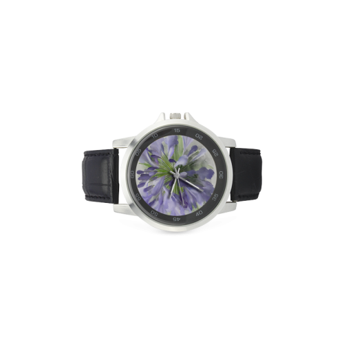 Purple Flower Unisex Stainless Steel Leather Strap Watch(Model 202)