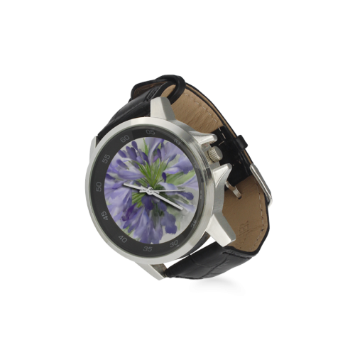 Purple Flower Unisex Stainless Steel Leather Strap Watch(Model 202)