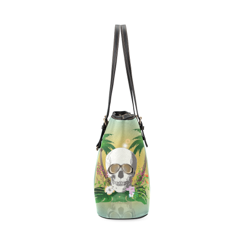 Funny skull Leather Tote Bag/Small (Model 1640)