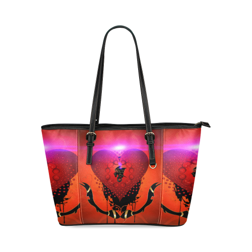 Heart with dragon Leather Tote Bag/Small (Model 1640)
