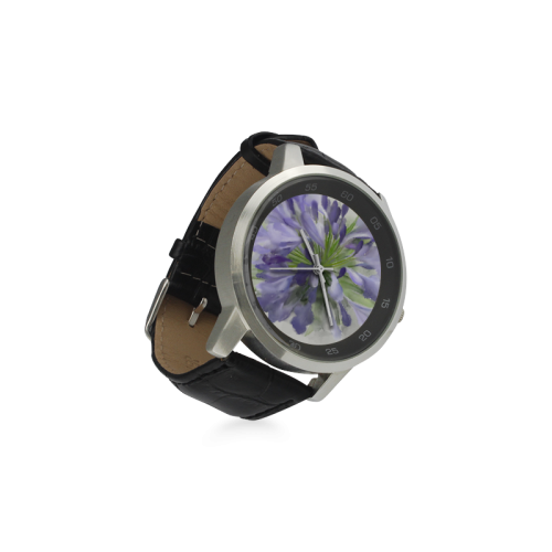 Purple Flower Unisex Stainless Steel Leather Strap Watch(Model 202)