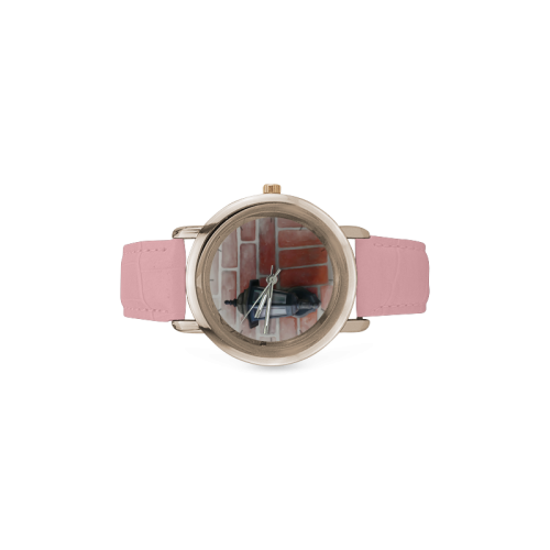 Lamp, red bricks Women's Rose Gold Leather Strap Watch(Model 201)